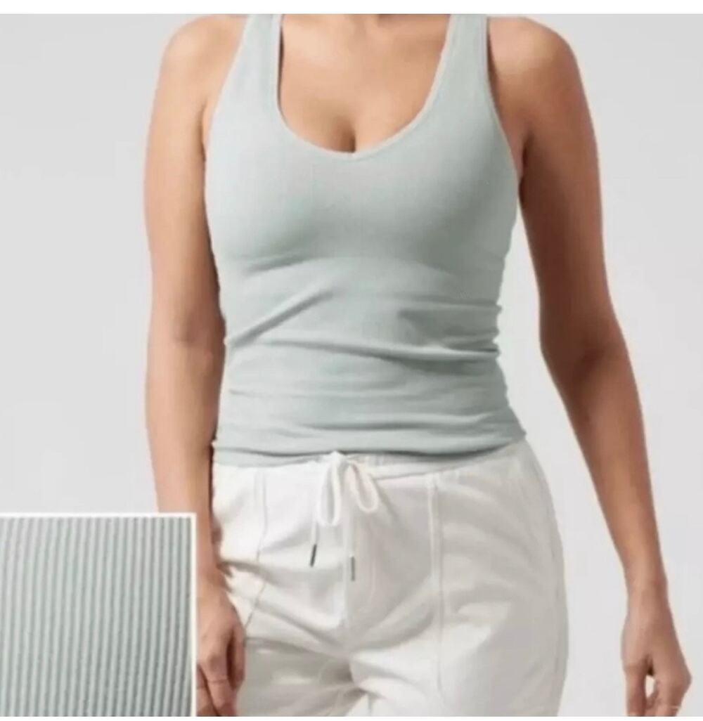 Athleta Aurora Ribbed Tank Top Womens size small coast Gray V-Neck Camisole Yoga